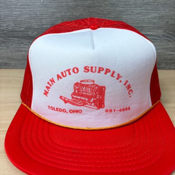 Vintage Main Auto Supply Hat Cap Snapback Red Trucker Toledo Ohio - Picture 2 of 11